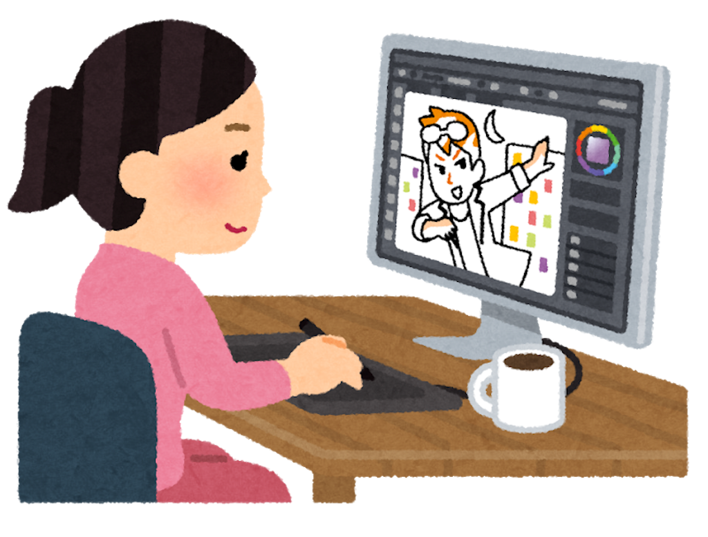 パソコンで絵を描く女性